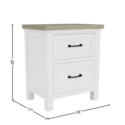 Wood Nightstand with 2 Drawers – Beige End Table Bedroom Accent Storage