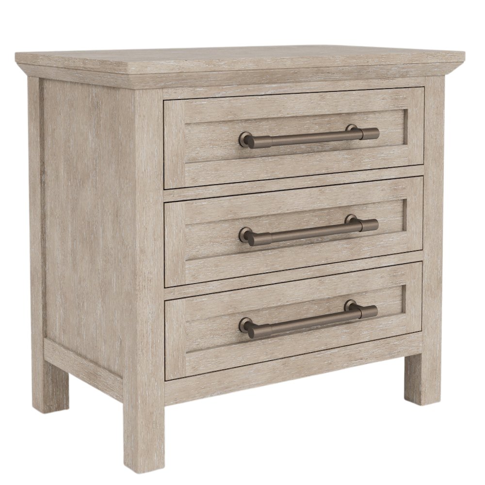 Solid Wood Gray Nightstand – 26 Inch High End Table with 3 Drawers