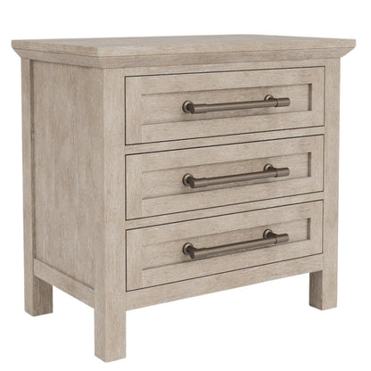 Solid Wood Gray Nightstand – 26 Inch High End Table with 3 Drawers