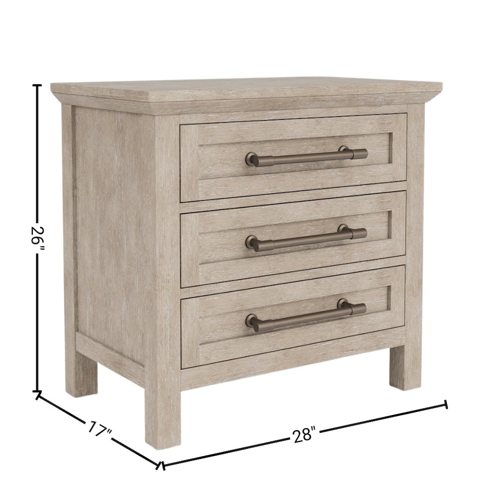 Solid Wood Gray Nightstand – 26 Inch High End Table with 3 Drawers