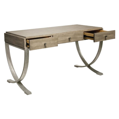 Wooden Desk with 3 Drawers – Brown Writing Desk with Storage for Office