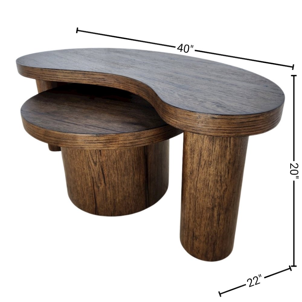 Brown Nesting Coffee Table Set of 2, Wood Coffee Tables for Living Room
