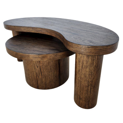 Brown Nesting Coffee Table Set of 2, Wood Coffee Tables for Living Room