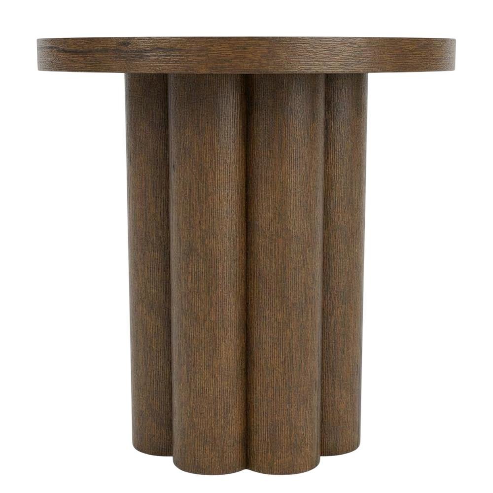 Brown Round End Table with Pedestal Base for Living Room Corners