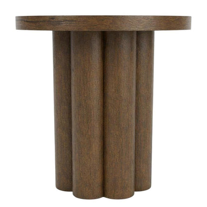 Brown Round End Table with Pedestal Base for Living Room Corners