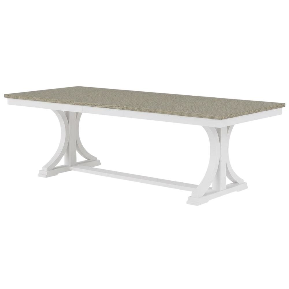 Beige Farmhouse Dining Table for 6, Wooden Trestle Kitchen Table