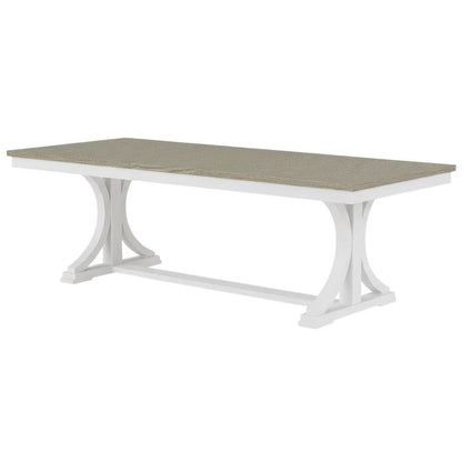 Beige Farmhouse Dining Table for 6, Wooden Trestle Kitchen Table