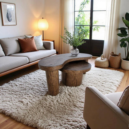 Brown Nesting Coffee Table Set of 2, Wood Coffee Tables for Living Room