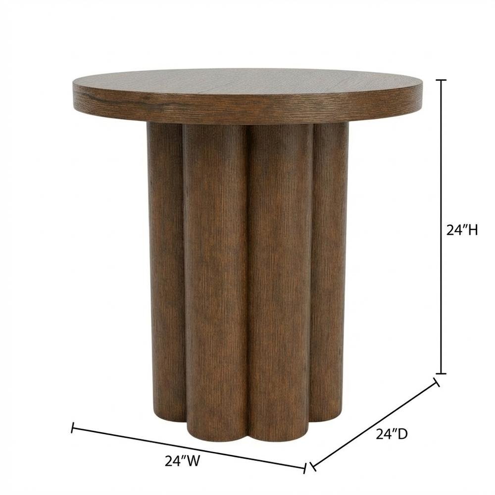 Brown Round End Table with Pedestal Base for Living Room Corners