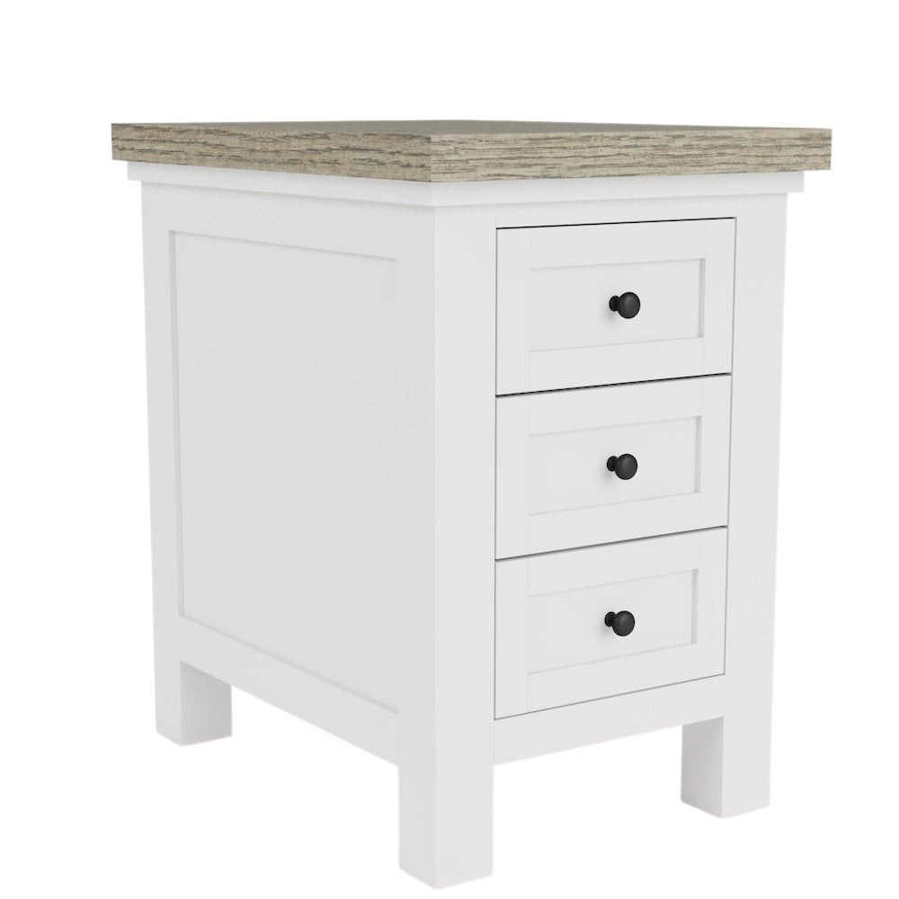 Beige Wooden 3 Drawer End Table Nightstand with Drawers Bedside Table