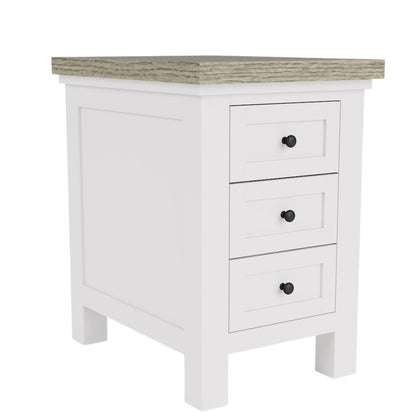 Beige Wooden 3 Drawer End Table Nightstand with Drawers Bedside Table