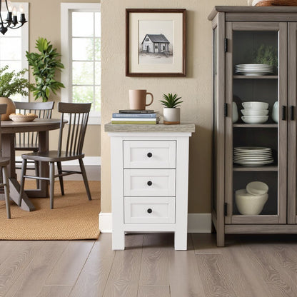 Beige Wooden 3 Drawer End Table Nightstand with Drawers Bedside Table