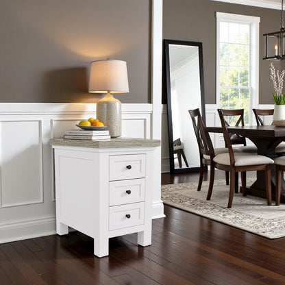 Beige Wooden 3 Drawer End Table Nightstand with Drawers Bedside Table