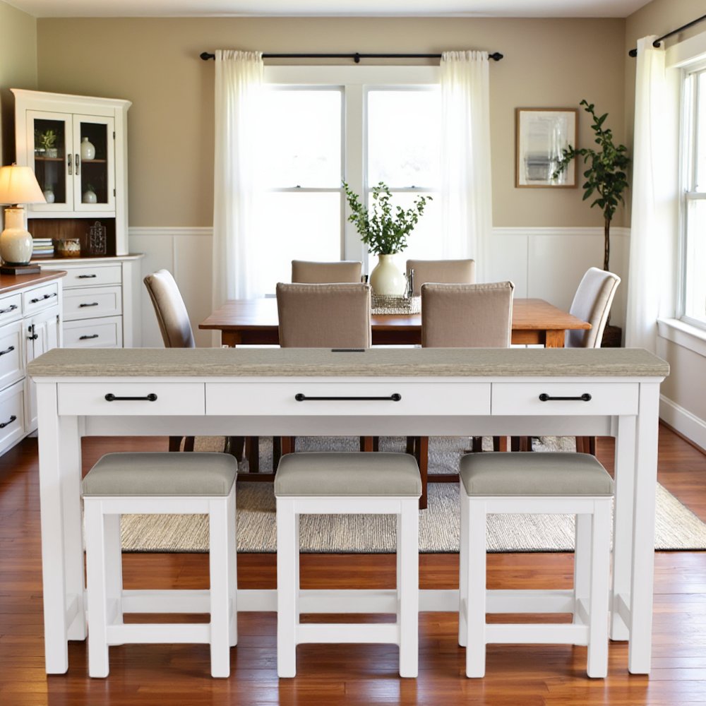 Beige Bar Table and Chairs Set with Counter Stools Set of 3