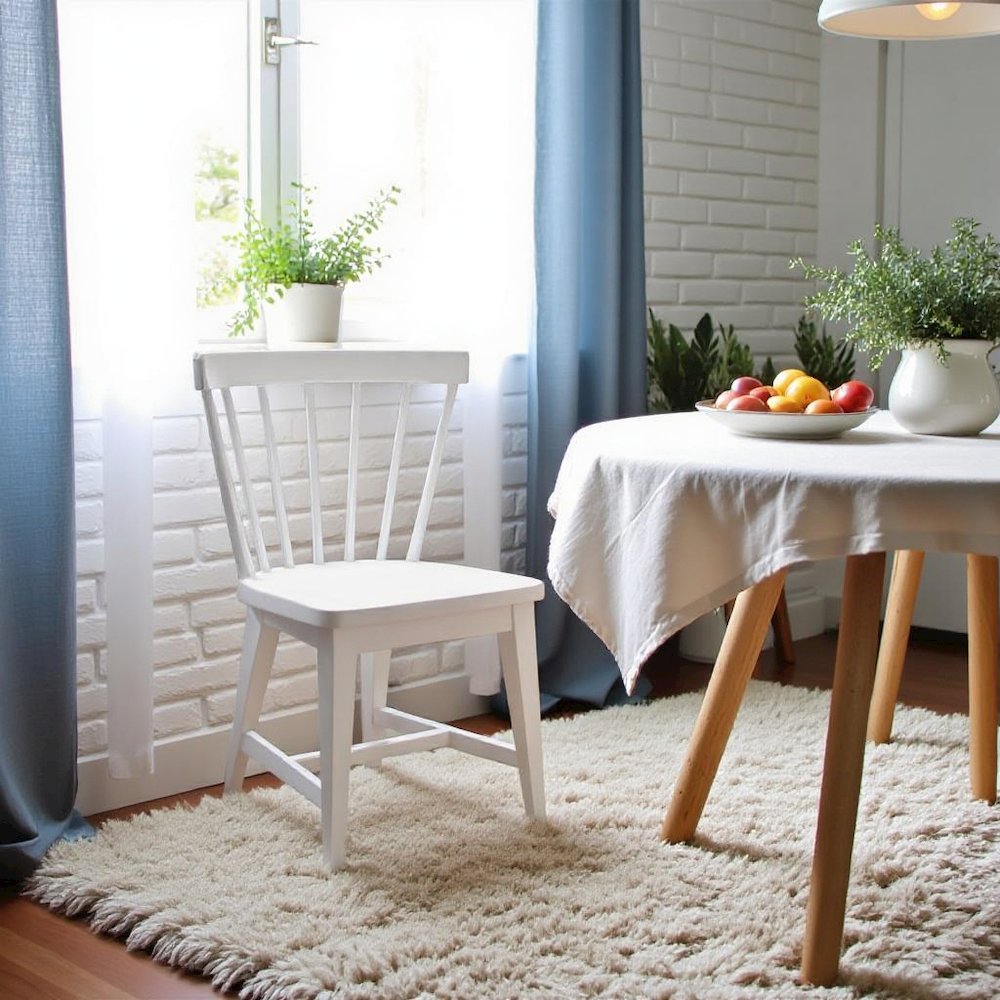 White Spindle Chair with Wood Frame – Elegant Dining Room Seating Option, Set of 2