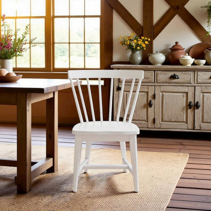 White Spindle Chair with Wood Frame – Elegant Dining Room Seating Option, Set of 2