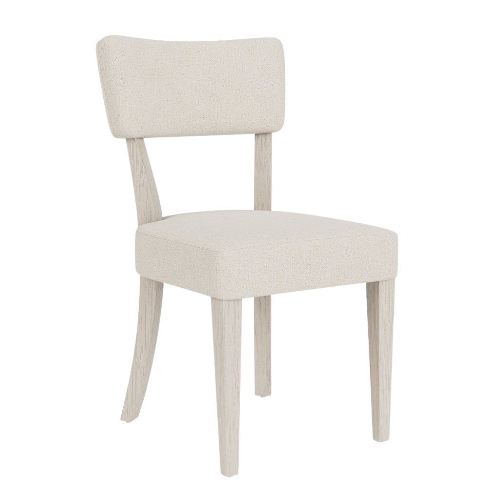 Beige Upholstered Dining Chair, Wood Dining Chair with Curved Back, Set of 2