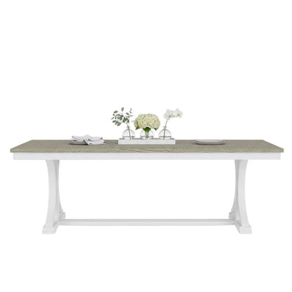 Beige Farmhouse Dining Table for 6, Wooden Trestle Kitchen Table