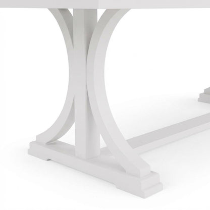 Beige Farmhouse Dining Table for 6, Wooden Trestle Kitchen Table
