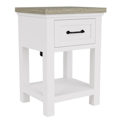 Wood Nightstand with Drawer – Beige End Table Bedroom Accent Storage