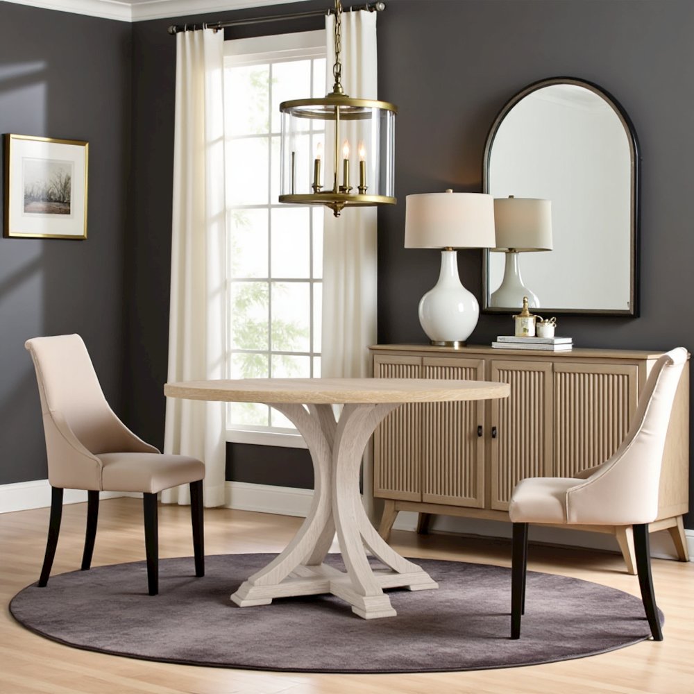 Beige Round Wood Dining Table, 48 Inch Round Table for 4 in Farmhouse Style