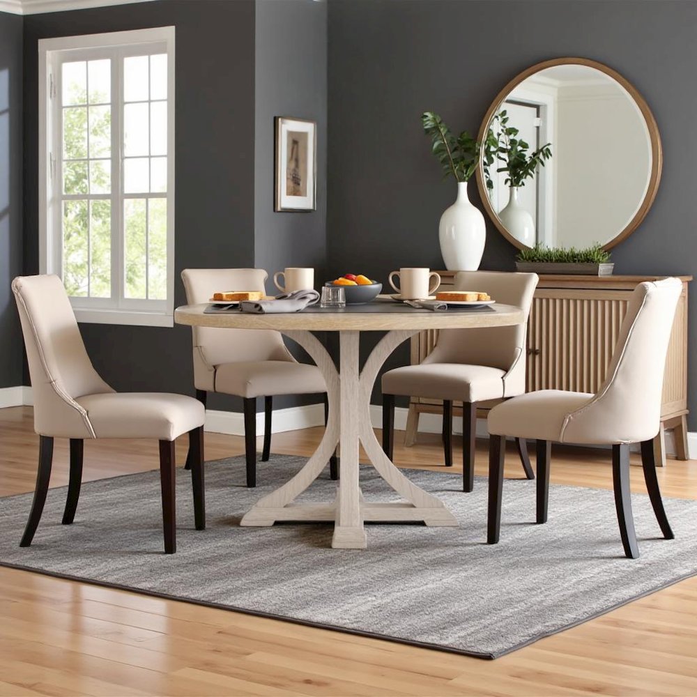Beige Round Wood Dining Table, 48 Inch Round Table for 4 in Farmhouse Style