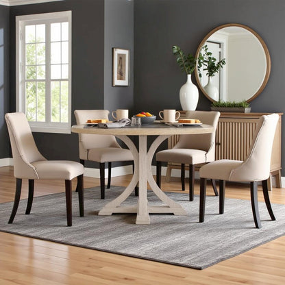 Beige Round Wood Dining Table, 48 Inch Round Table for 4 in Farmhouse Style