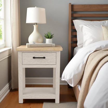 Wood Nightstand with Drawer – Beige End Table Bedroom Accent Storage