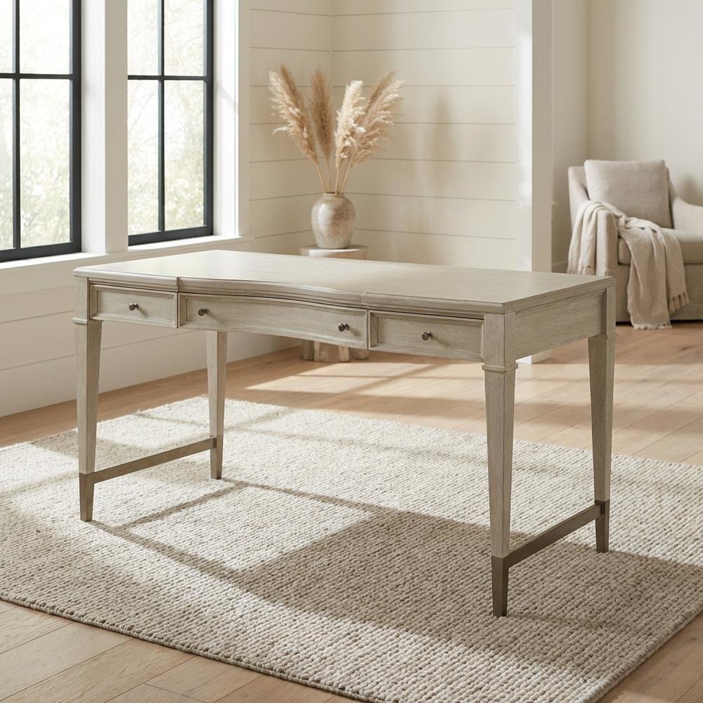 Executive Wood Desk with 3 Drawers – Traditional Office Desk in Brown Finish