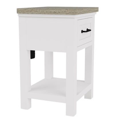 Wood Nightstand with Drawer – Beige End Table Bedroom Accent Storage