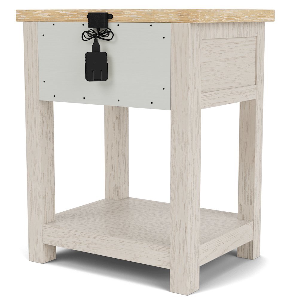 Wood Nightstand with Drawer – Beige End Table Bedroom Accent Storage