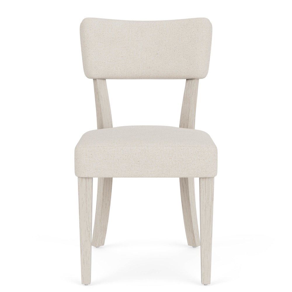 Beige Upholstered Dining Chair, Wood Dining Chair with Curved Back, Set of 2
