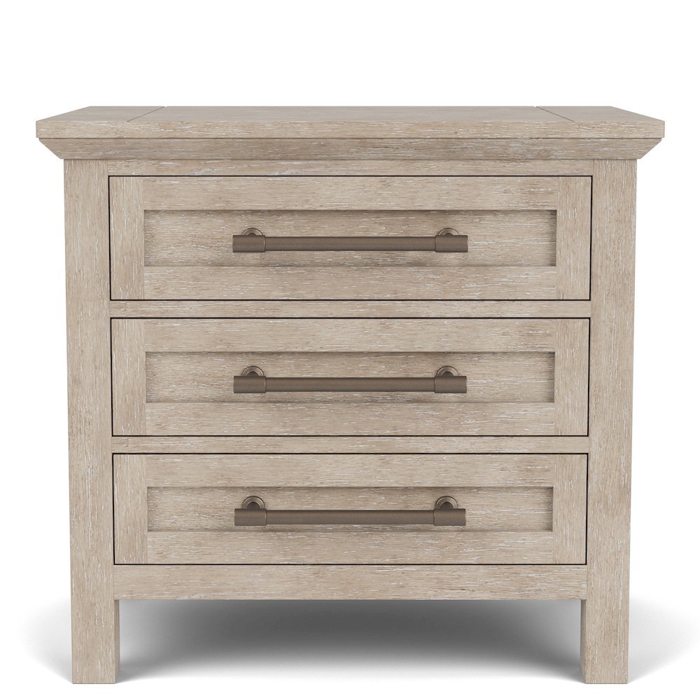 Solid Wood Gray Nightstand – 26 Inch High End Table with 3 Drawers