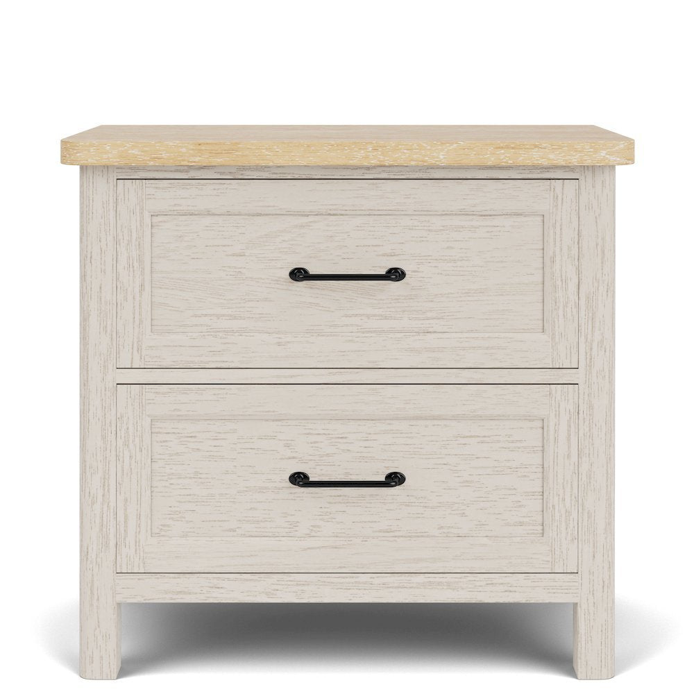 Wood Nightstand with 2 Drawers – Beige End Table Bedroom Accent Storage