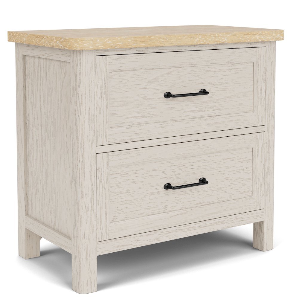 Wood Nightstand with 2 Drawers – Beige End Table Bedroom Accent Storage