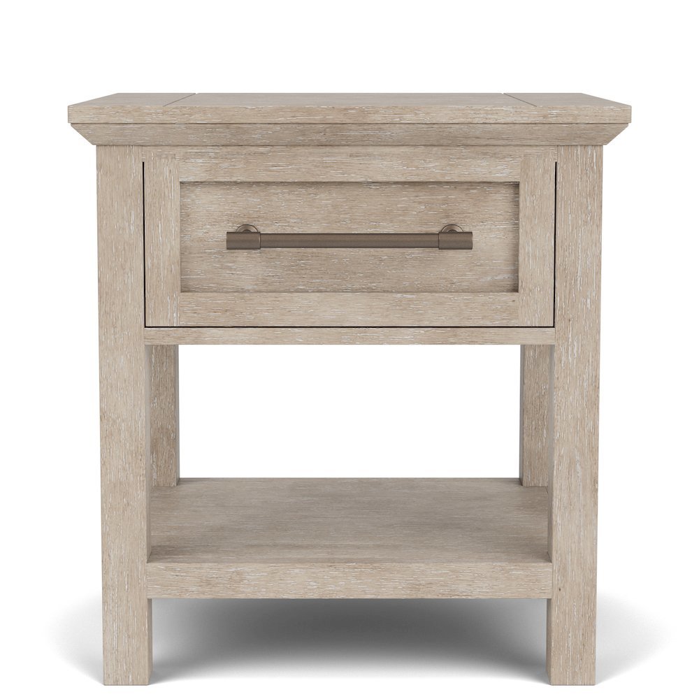 Solid Wood Gray Nightstand – 26 Inch High End Table with Drawer
