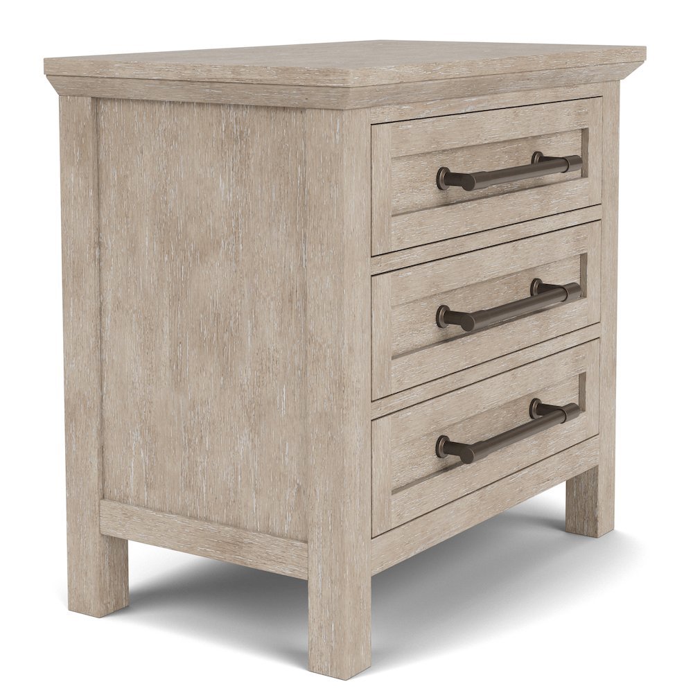 Solid Wood Gray Nightstand – 26 Inch High End Table with 3 Drawers
