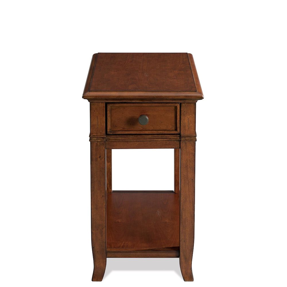 Brown Chairside Table, Poplar Cherry Veneer, Dovetail Drawer, Fixed Shelf