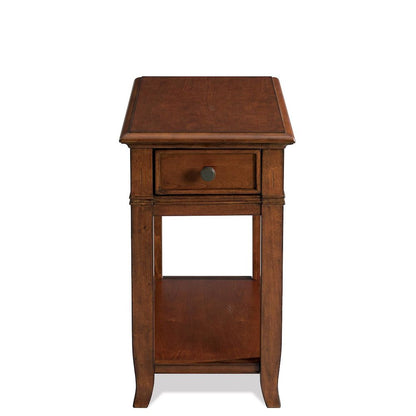 Brown Chairside Table, Poplar Cherry Veneer, Dovetail Drawer, Fixed Shelf