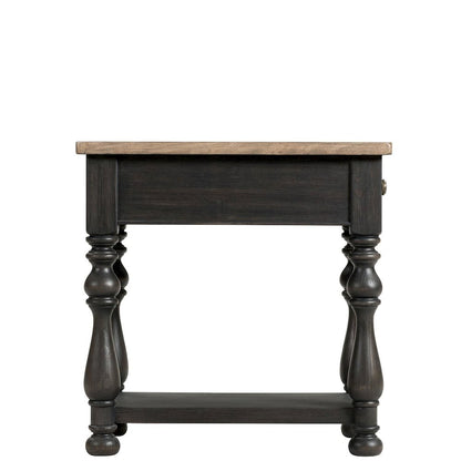 Brown End Table, Poplar Ash Veneer, Storage Drawer, Fixed Shelf, Decorative Top