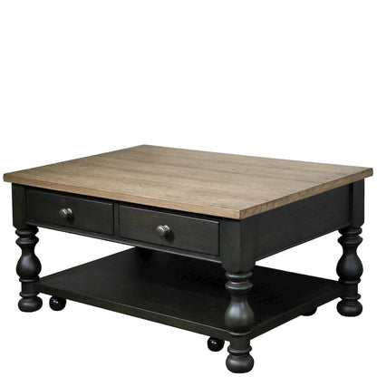 Brown Rectangle Table, Poplar Ash Veneer, 2-Drawer Storage, Lower Shelf, Casters