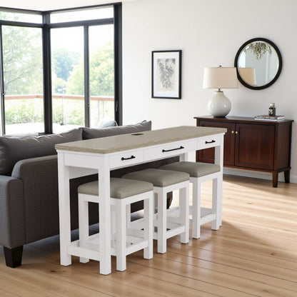 Beige Bar Table and Chairs Set with Counter Stools Set of 3