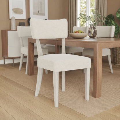 Beige Upholstered Dining Chair, Wood Dining Chair with Curved Back, Set of 2
