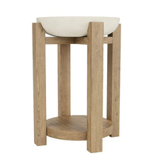 Beige Chairside Table, Oak Veneers, Textured Radiused Top, Compact Side Piece