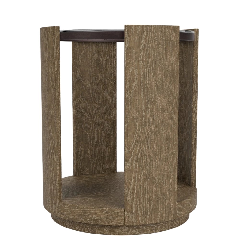 Brown Chairside Table, Hardwoods & Oak Veneers, Curved Opening Storage