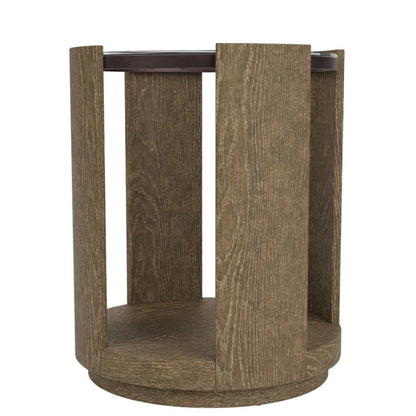 Brown Chairside Table, Hardwoods & Oak Veneers, Curved Opening Storage