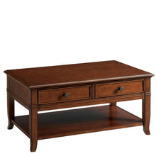 Brown Poplar Cherry Veneer Table, 2-Drawer Storage, Fixed Lower Shelf