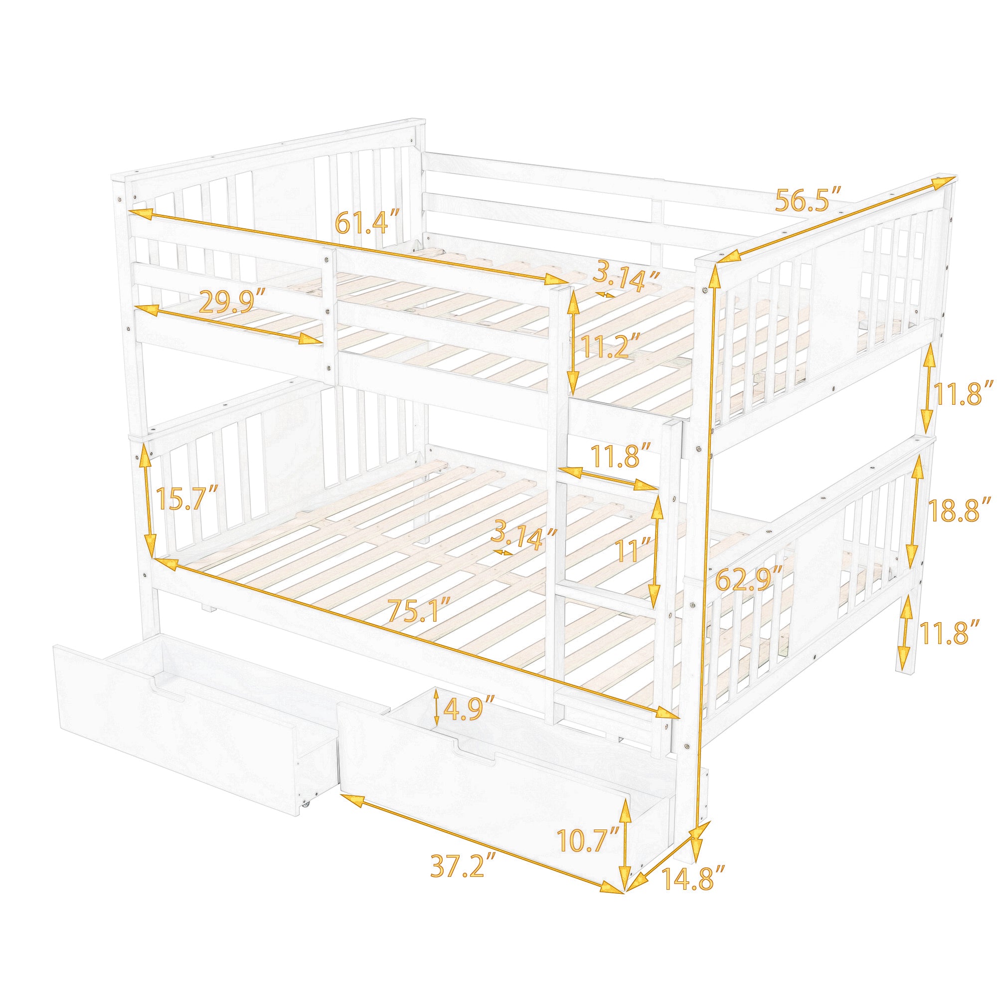 Full over Full Bunk Bed with Drawers and Ladder for Bedroom, Guest Room Furniture-White(OLD SKU :LP000205AAK)