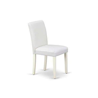 3 Piece Modern Dining Table Set Contains a Round Kitchen Table with Pedestal and 2 White Faux Leather Upholstered Chairs, 36x36 Inch, Linen White