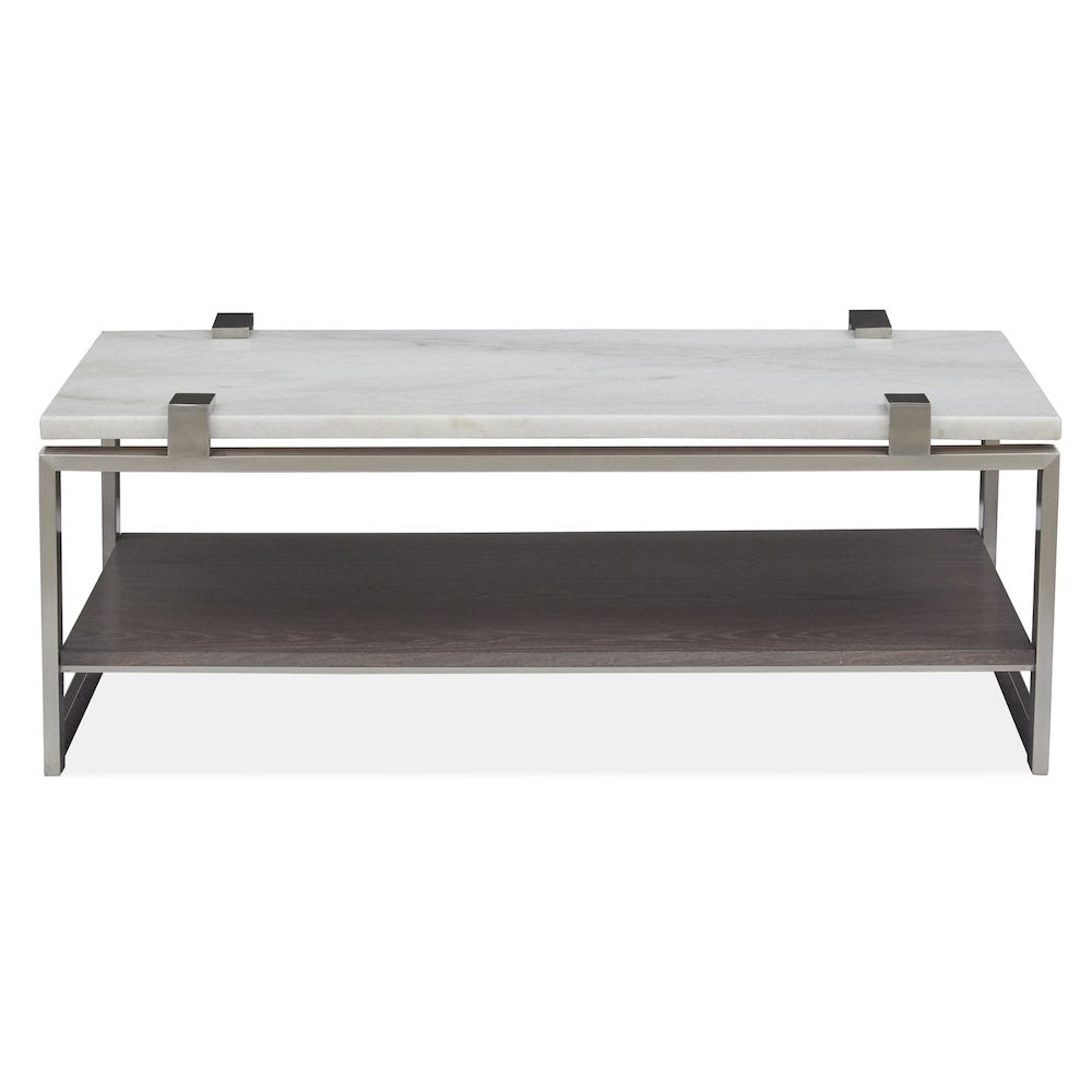 Pearl White And Roasted Almond And Brushed Platinum Rectangular Cocktail Table